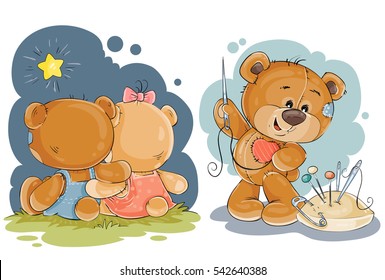 Clip art illustration for greeting card with teddy bears