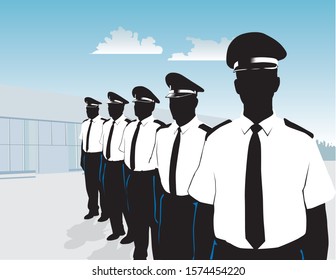 Clip art illustration of a group of pilots or policemen
