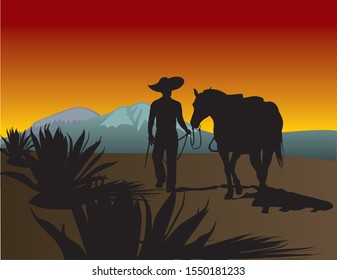 clip art illustration of a mexican tequila maker rancher worker