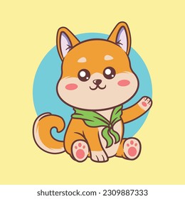 Imágenes prediseñadas o ilustraciones de un perro shiba u naranja ondeando con una licencia comercial para cualquier propósito