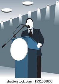 clip art illustration of a politician speaking in an auditorium