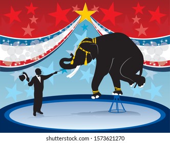 clip art illustration of a ring master in a show with an elephant