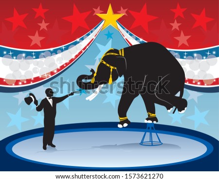 clip art illustration of a ring master in a show with an elephant