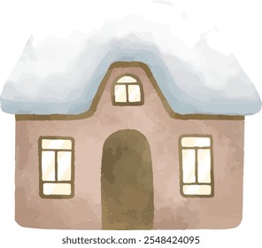 clip art ilustração da casa caseira de inverno nevado e sinal de cerca de madeira para decoração de fundo