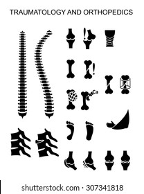   Clip art. Illustrations of the traumatology and orthopedics icons, symbols for infographics or  medicine  design