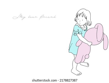 Clip art of infant hugging a simple line drawing big doll