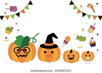 clip art of jack-o-lantern family and candy party