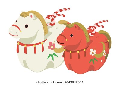 Clip art of Japanese earthen bell of horse (pair), New year's card design elements for year of the horse.