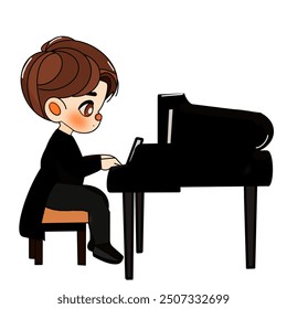 clip art kid play piano dracula piano piano instrumental illustration hallowen cartoon kawaii cute