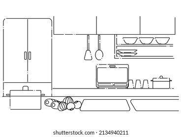 Clip art of kitchen of simple line drawing