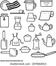 clip art of kitchenware. line drawing.