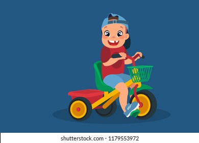 Clip art little boy on a tricycle cartoon design vector illustration (male set 8/10)