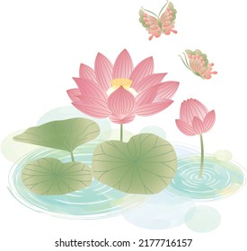 Clip art of lotus flower and butterfly