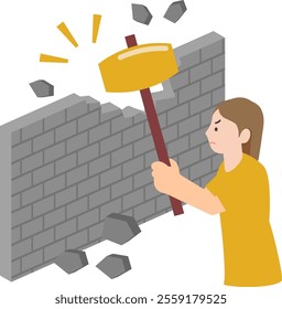 Clip art of male businesswoman overcoming a wall