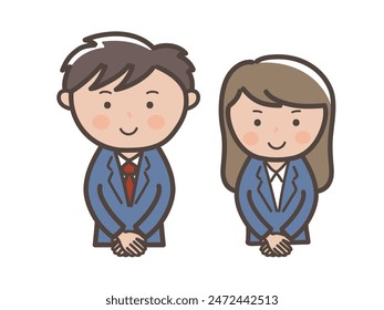 Clip art of male and female businessmen and women welcoming customers with their hands piled on top of each other_navy blue suit