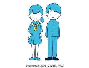 Clip art of male and female junior high school students standing side by side