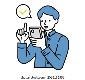 Clip art of a male operating a smart phone