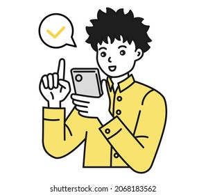 Clip art of a male operating a smart phone