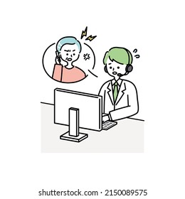clip art of male operator working in call center(conversation with senior man)