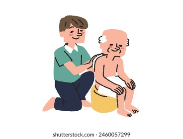  Clip art of man assisting elderly man to take a bath