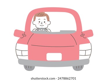 Clip art of man commuting by car