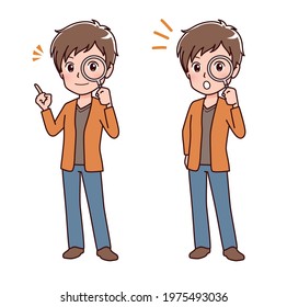 Clip art of a man examining with a magnifying glass