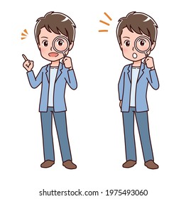 Clip art of a man examining with a magnifying glass