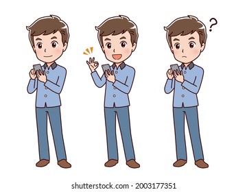 Imágenes prediseñadas de un hombre que opera un teléfono inteligente
