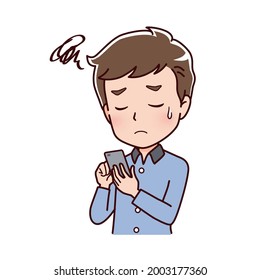 Clip art of a man operating a smart phone