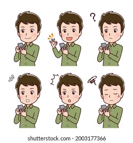 Clip art of a man operating a smart phone
