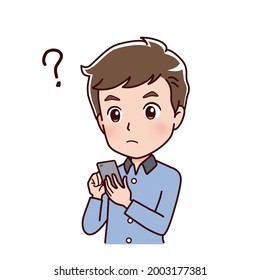 Clip art of a man operating a smart phone