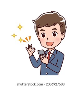 Clip art of a man operating a smart phone