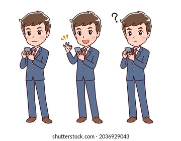 Clip art of a man operating a smart phone