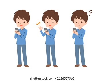Clip art of a man operating a smart phone