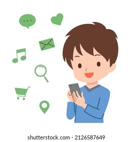 Clip art of a man operating a smart phone
