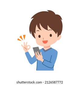 Clip art of a man operating a smart phone