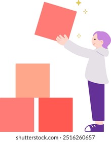 Clip art of man piling up blocks