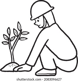 Clip Art Man Planting Tree Line Stock Vector (Royalty Free) 2083096627 ...