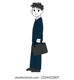 Clip art of man standing holding a bag during job hunting