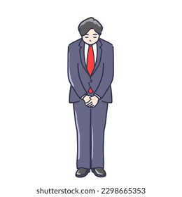 Clip art of man in suit bowing Full Length　