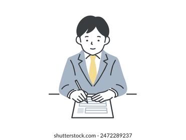 Clip art of man in suit writing resume.