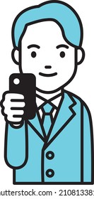 Clip art of a man in a suit(blazer) holding a smartphone