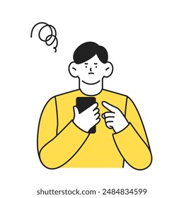 Clip art of man using smartphone Negative expression