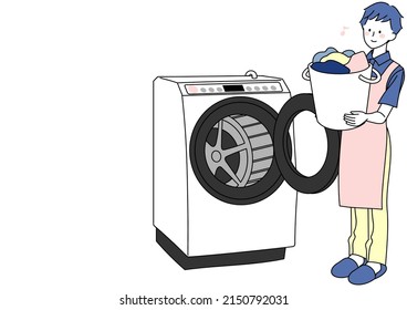 Clip art of man washing clothes happily