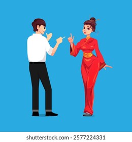 clip art of a man in a white shirt cartoon and an asian woman