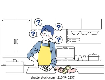 Clip art of man who does not know how to cook