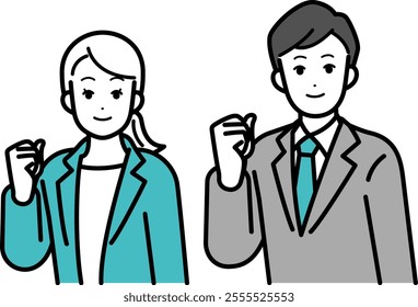 Clip art of man and woman businessperson who poses with guts.