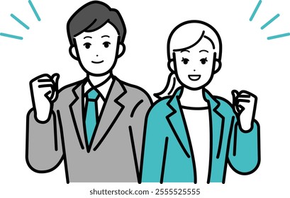 Clip art of man and woman businessperson who poses with guts.