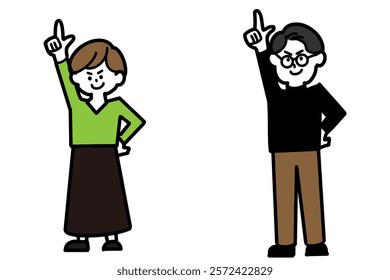 Clip art of man and woman doing number one pose