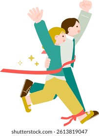 Clip art of man and woman reaching a goal on three legs